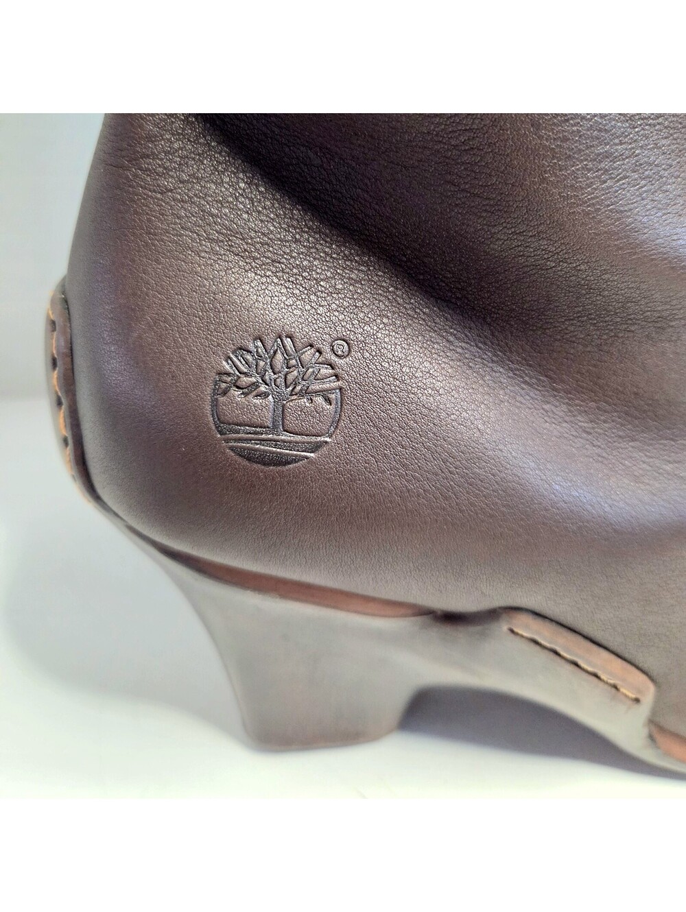 Timberland Uptown Tall Genuine Brown Leather Heeled Boots Side Zip Women’s 9 - Picture 6 of 9
